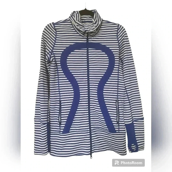 Lululemon Women's Size 6 In Stride Jacket Pigment Blue White Narrow Bold Stripe - Picture 1 of 4